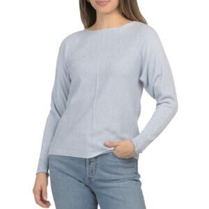 Bianco & Blu Made In Italy Blue Wool Cashmere Silk Ottoman Boat Neck Sweater